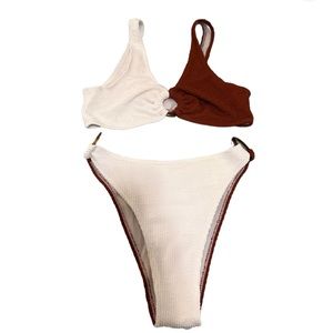 Brown & white High waisted bikini